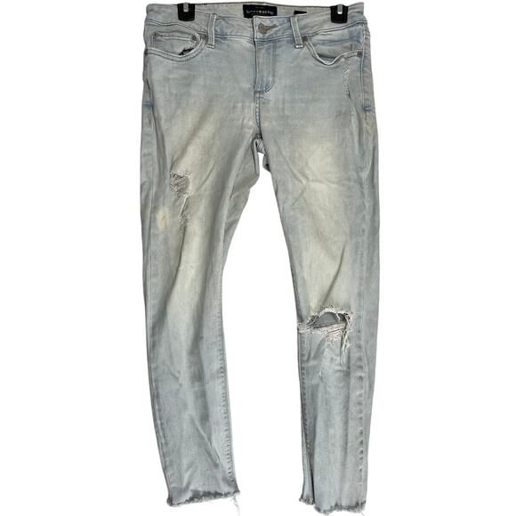 Lucky Brand Jeans Size 4 Light Blue Distressed Denim Lolita Crop STAIN - Picture 1 of 9